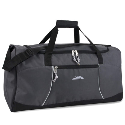 24 Inch 55 Liter Weekender Overnight Duffel Shoulder Bag for Men, Women, Teens, Gym, Travel, Sports and Recreation in Black with Red Trim