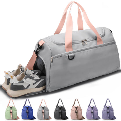 Travel Duffle Bag Gym Bags with Shoe Compartment Wet Pocket Waterproof for Weekender Overnight Gym Sports Traveling Swimming Yoga Workout, Gray