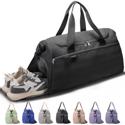 Travel Duffle Bag Gym Bags with Shoe Compartment Wet Pocket Waterproof for Weekender Overnight Gym Sports Traveling Swimming Yoga Workout, Black