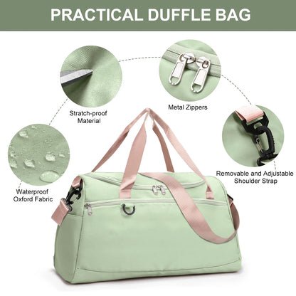 Travel Duffle Bag Gym Bags with Shoe Compartment Wet Pocket Waterproof for Weekender Overnight Gym Sports Traveling Swimming Yoga Workout, Green