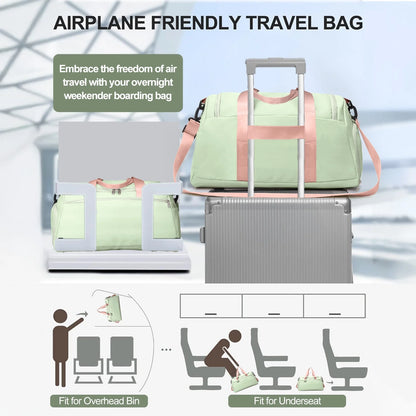 Travel Duffle Bag Gym Bags with Shoe Compartment Wet Pocket Waterproof for Weekender Overnight Gym Sports Traveling Swimming Yoga Workout, Green