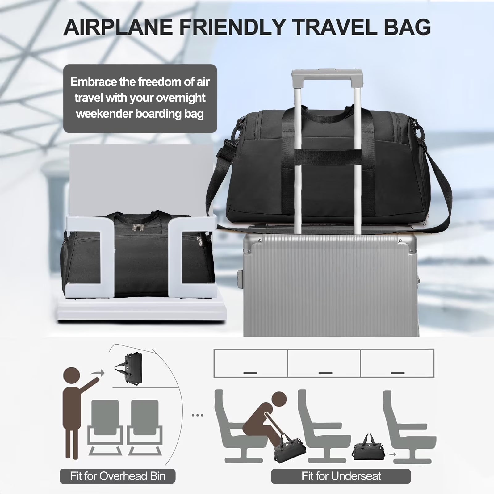 Travel Duffle Bag Gym Bags with Shoe Compartment Wet Pocket Waterproof for Weekender Overnight Gym Sports Traveling Swimming Yoga Workout, Black