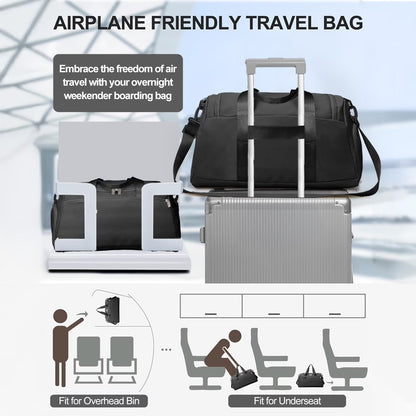 Travel Duffle Bag Gym Bags with Shoe Compartment Wet Pocket Waterproof for Weekender Overnight Gym Sports Traveling Swimming Yoga Workout, Black