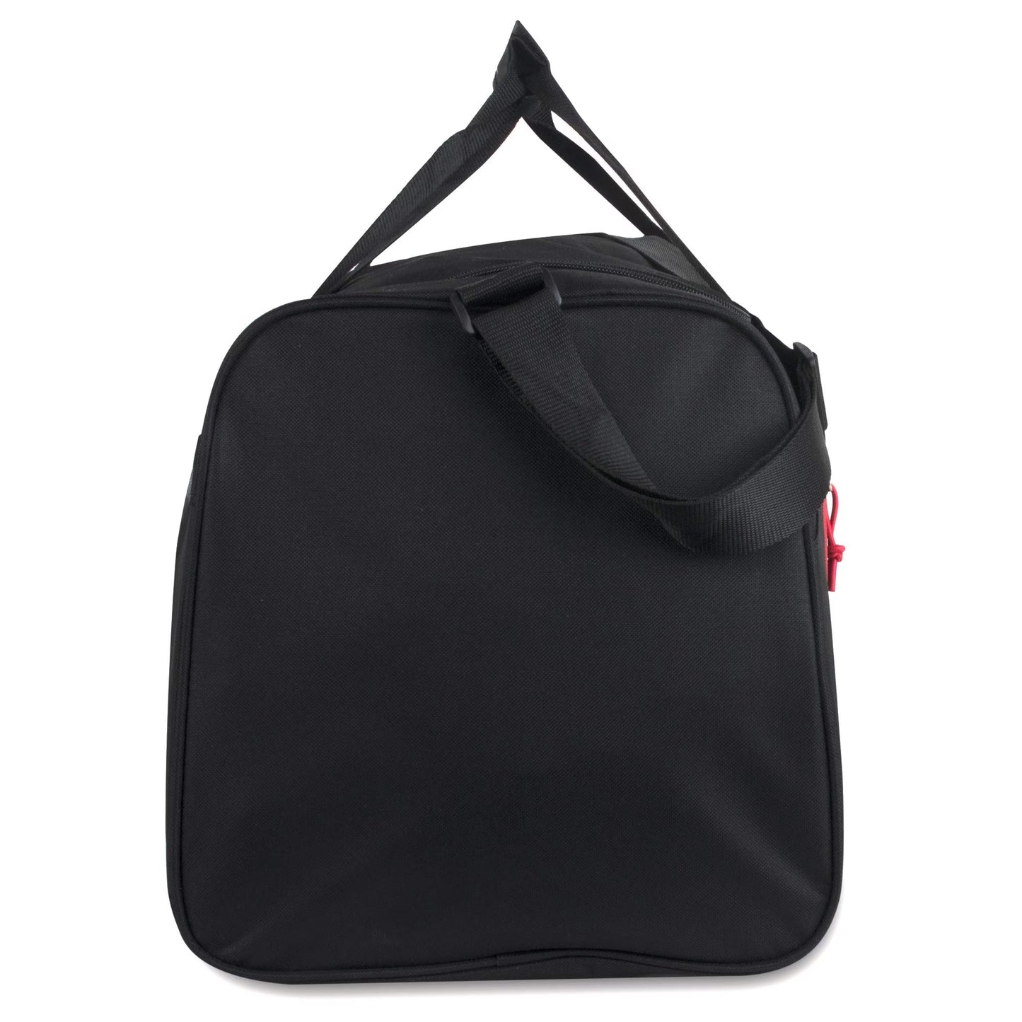 24 Inch 55 Liter Weekender Overnight Duffel Shoulder Bag for Men, Women, Teens, Gym, Travel, Sports and Recreation in Black with Red Trim