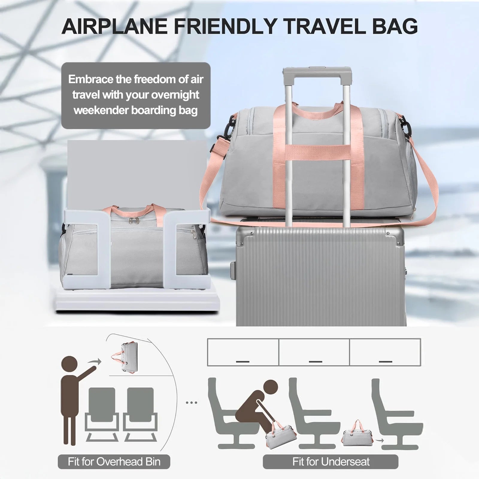 Travel Duffle Bag Gym Bags with Shoe Compartment Wet Pocket Waterproof for Weekender Overnight Gym Sports Traveling Swimming Yoga Workout, Gray
